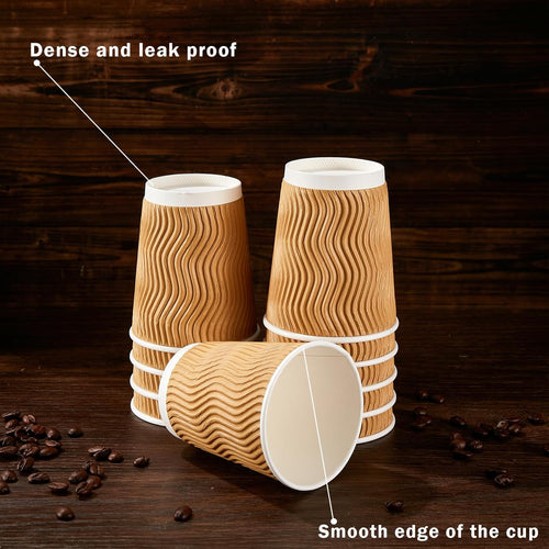 12 oz Coffee Cups, Disposable Corrugated Insulated Ripple Wall Paper Coffee Cups for Hot or Cold Drinks