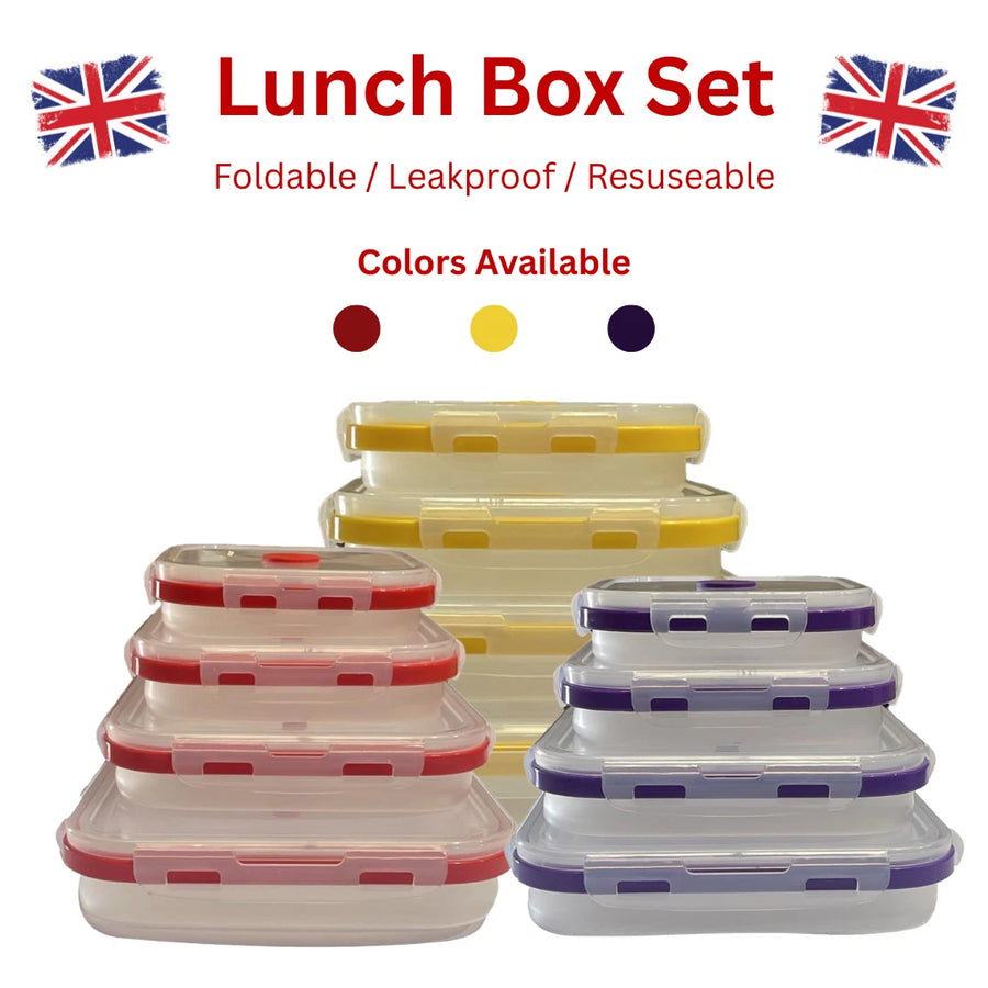 FOLDABLE SILICONE LUNCHBOX 4PCS-RED
