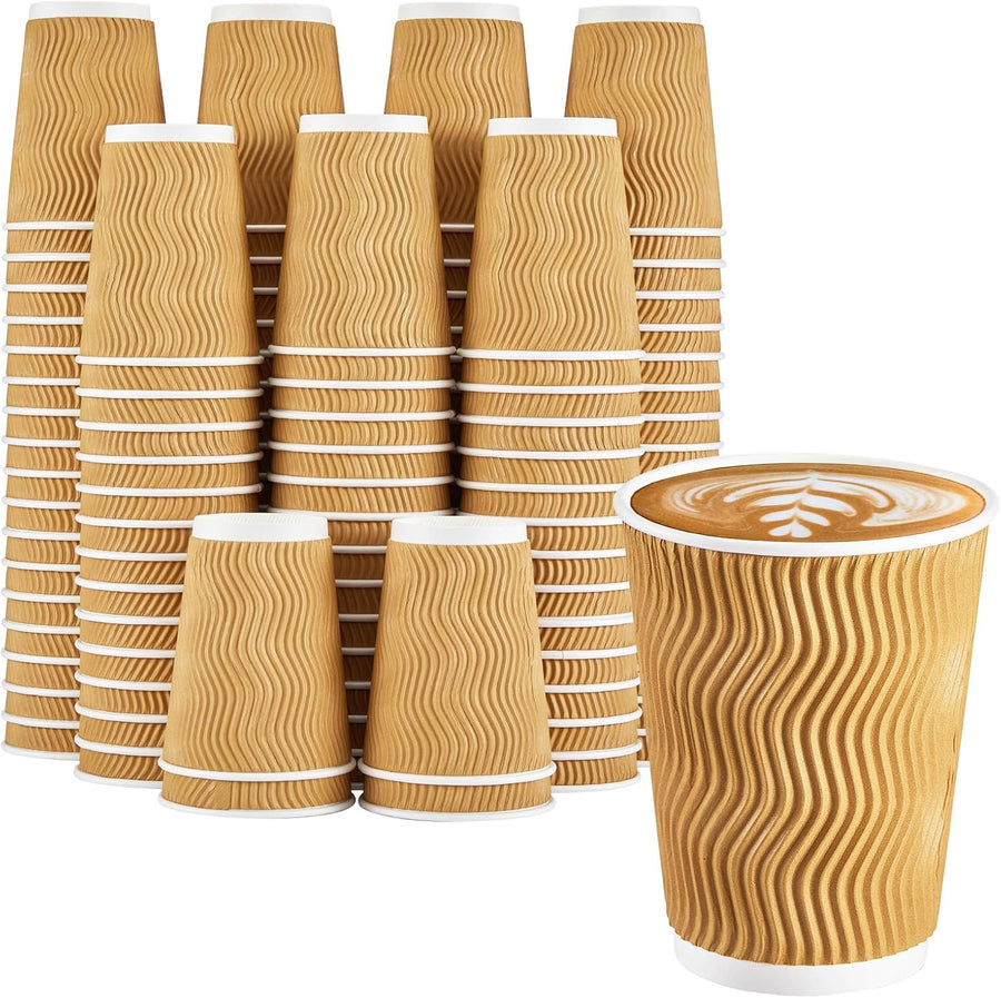 12 oz Coffee Cups, Disposable Corrugated Insulated Ripple Wall Paper Coffee Cups for Hot or Cold Drinks