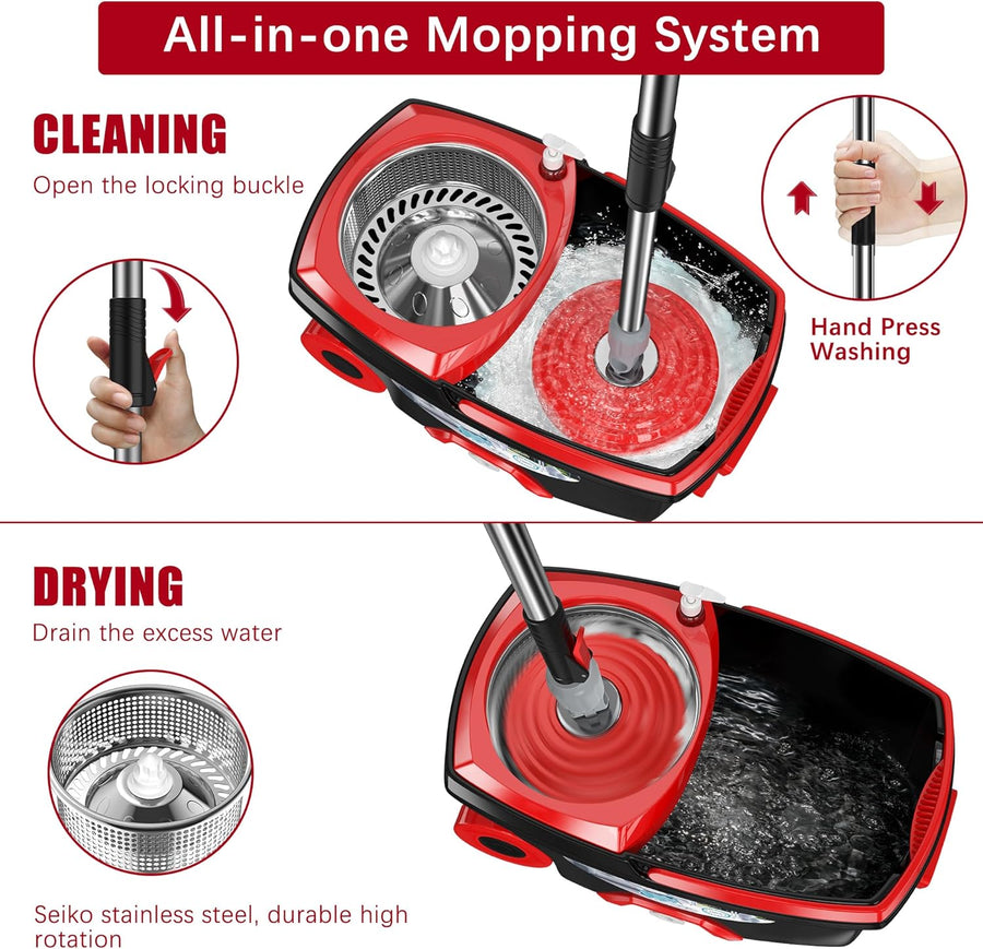 Floor Magic Spin Mop Bucket with Wringer Microfibre Heads Plastic